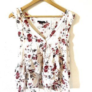 American Eagle Women's Medium White Floral Ruffle Sleeveless